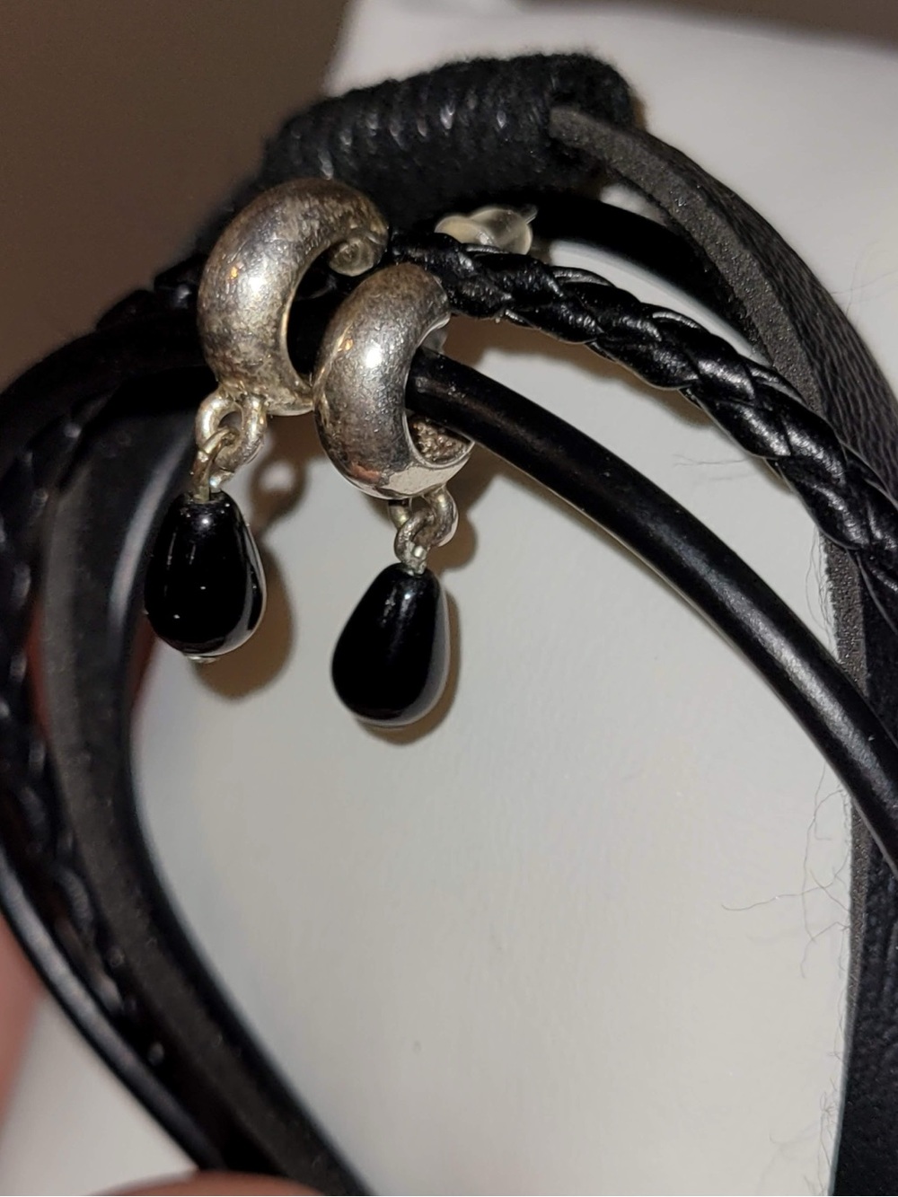 Vintage Hoop Earrings with Teardrop Onyx Dangles Small Dainty Set in Silver - Picture 1 of 1